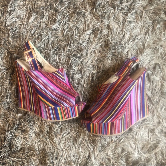 Multi coloured striped fabric wedges - Picture 1 of 6